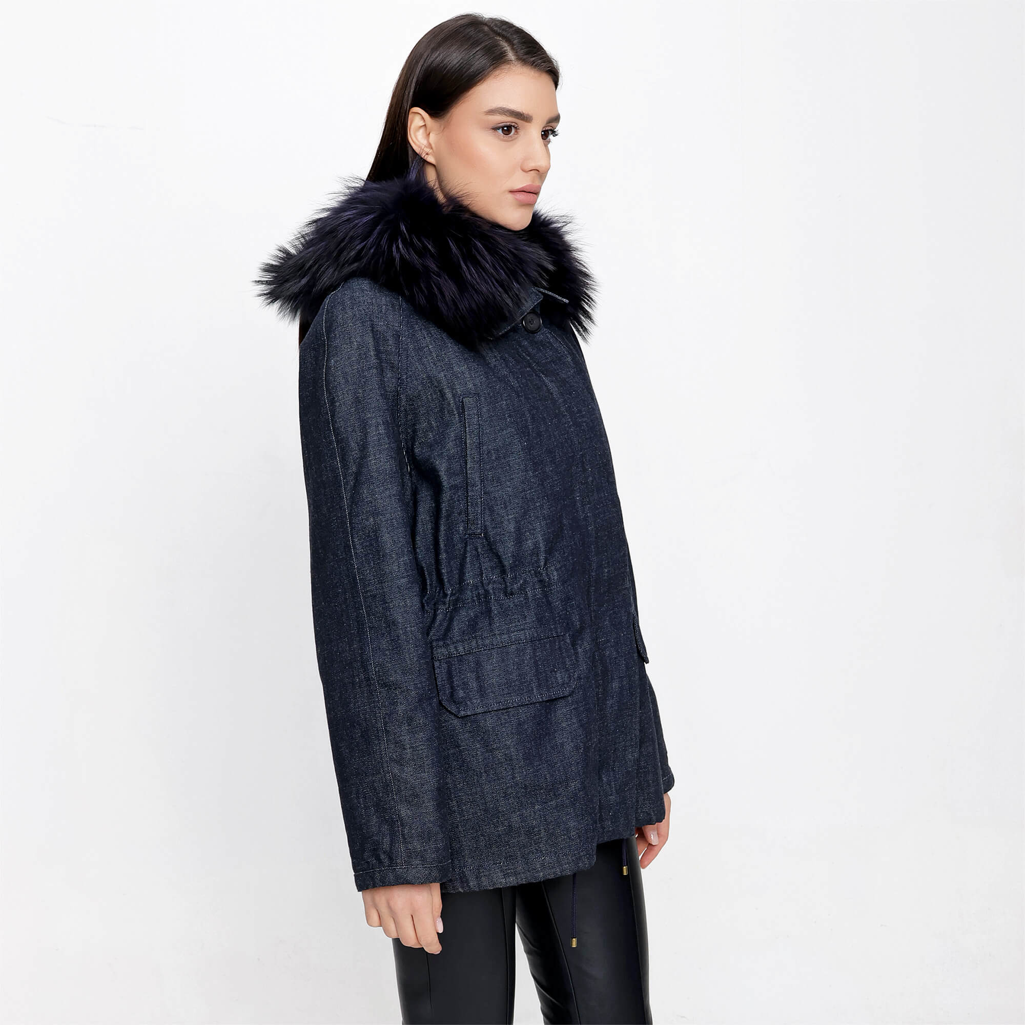 Yves Salomon Army - Denim Fur Detail Long Coat